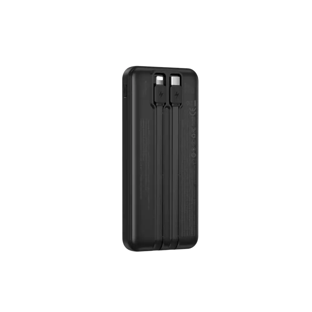 WiWU Powerbank 10.000 mAh met 2-in-1 Kabel en Digitaal Display – Zwart