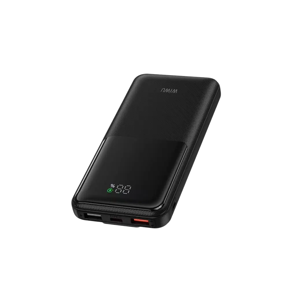 WiWU Powerbank 10.000 mAh met 2-in-1 Kabel en Digitaal Display – Zwart
