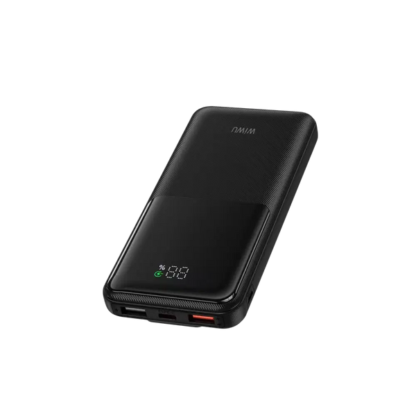 WiWU Powerbank 10.000 mAh met 2-in-1 Kabel en Digitaal Display – Zwart