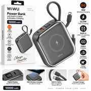 WiWU Powerbank 10.000 mAh met 2-in-1 Kabel en Draadloos Laden – Grijs