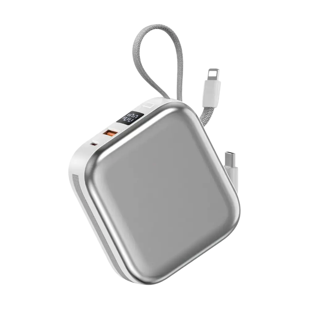 WiWU Powerbank 10.000 mAh met 2-in-1 Kabel en Draadloos Laden – Wit