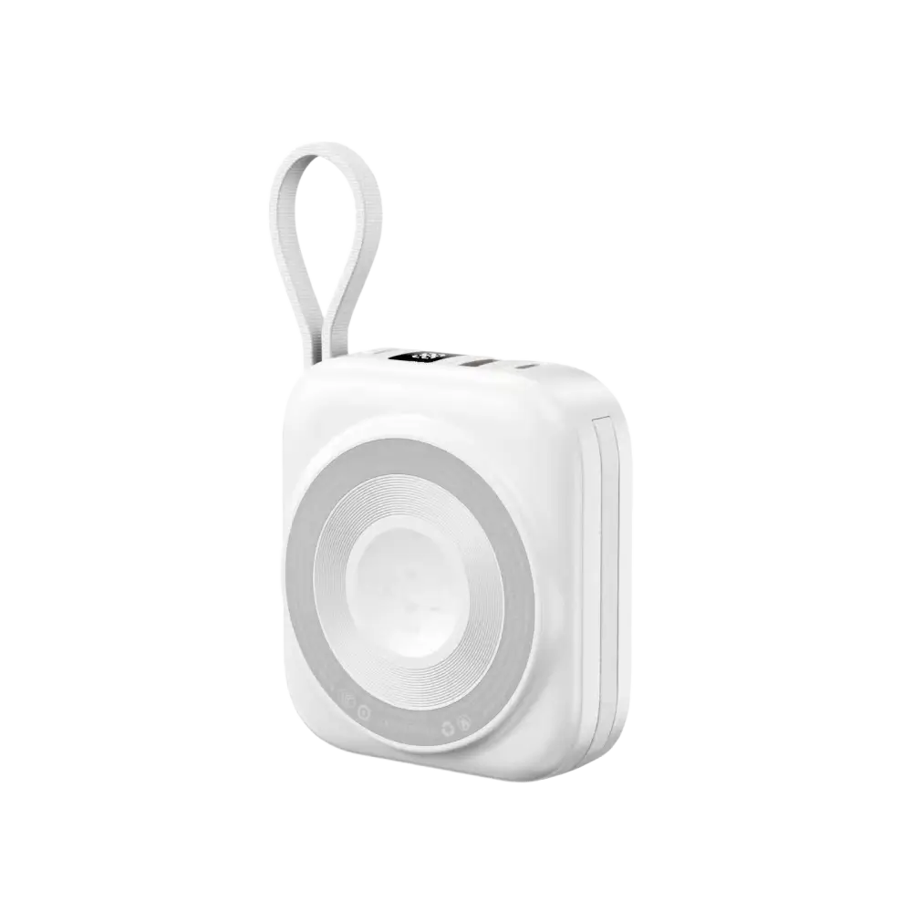 WiWU Powerbank 10.000 mAh met 2-in-1 Kabel en Draadloos Laden – Wit