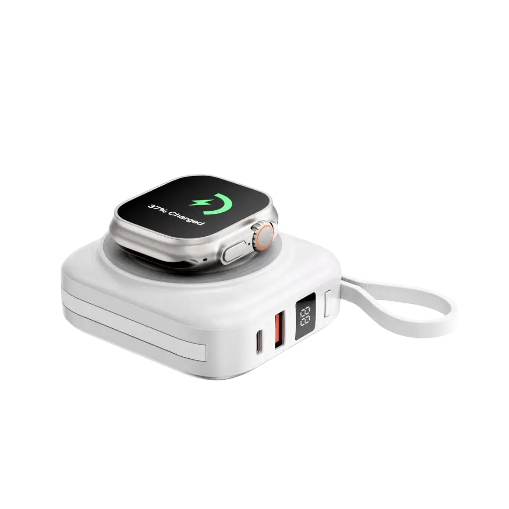 WiWU Powerbank 10.000 mAh met 2-in-1 Kabel en Draadloos Laden – Wit
