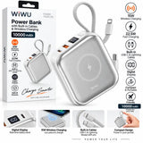 WiWU Powerbank 10.000 mAh met 2-in-1 Kabel en Draadloos Laden – Wit