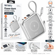 WiWU Powerbank 10.000 mAh met 2-in-1 Kabel en Draadloos Laden – Wit