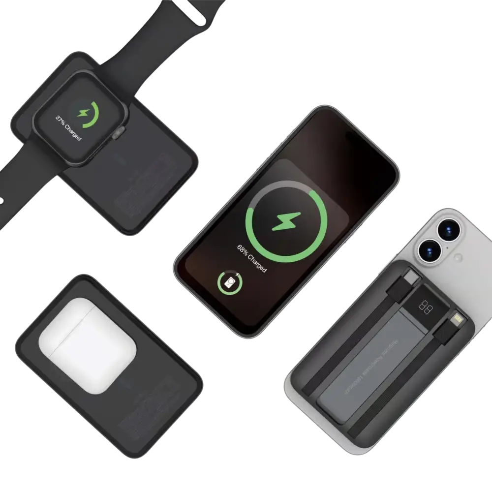 WiWU Powerbank 10.000 mAh met 2-in-1 Kabel en Kickstand – Zwart