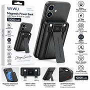 WiWU Powerbank 10.000 mAh met 2-in-1 Kabel en Kickstand – Zwart