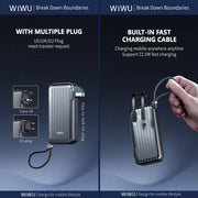 WiWU Powerbank 10.000 mAh 3-in-1 met Wereldstekker – Zwart