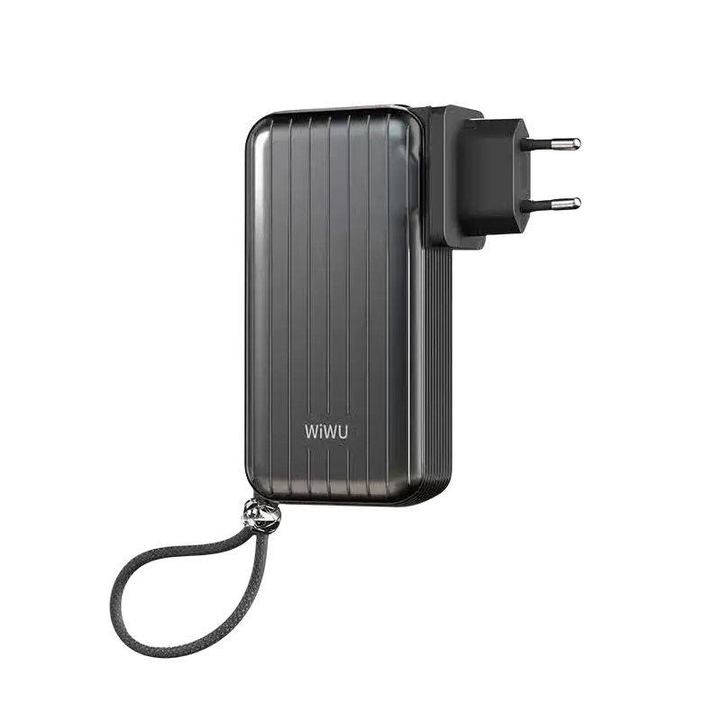WiWU Powerbank 10.000 mAh 3-in-1 met Wereldstekker – Zwart