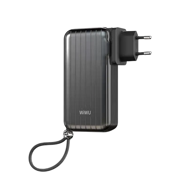 WiWU Powerbank 10.000 mAh 3-in-1 met Wereldstekker – Zwart