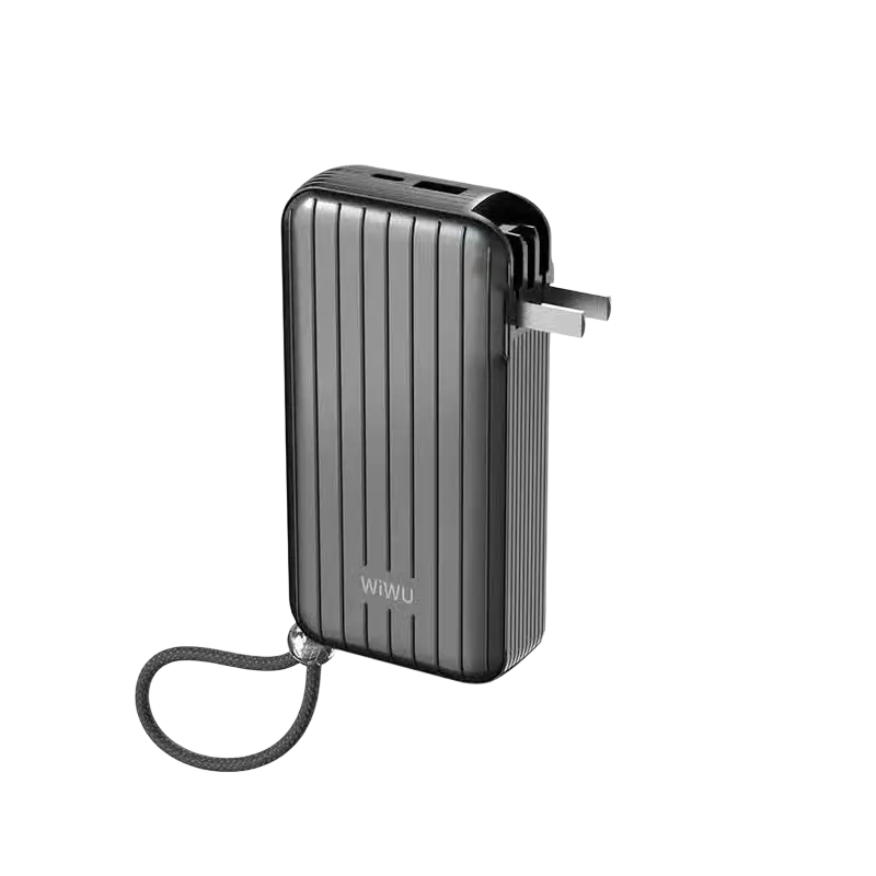 WiWU Powerbank 10.000 mAh 3-in-1 met Wereldstekker – Zwart