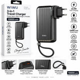 WiWU Powerbank 10.000 mAh 3-in-1 met Wereldstekker – Zwart