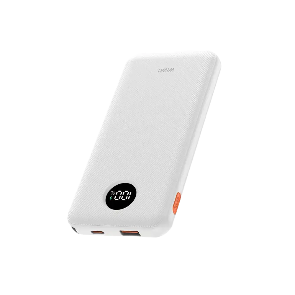 WiWU powerbank 10.000 mAh wit met digitaal display en USB-aansluitingen