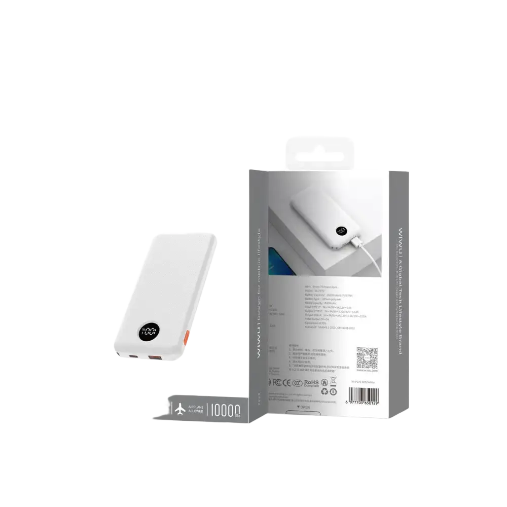 WiWU Powerbank 10.000 mAh met Digitaal Display – Wit