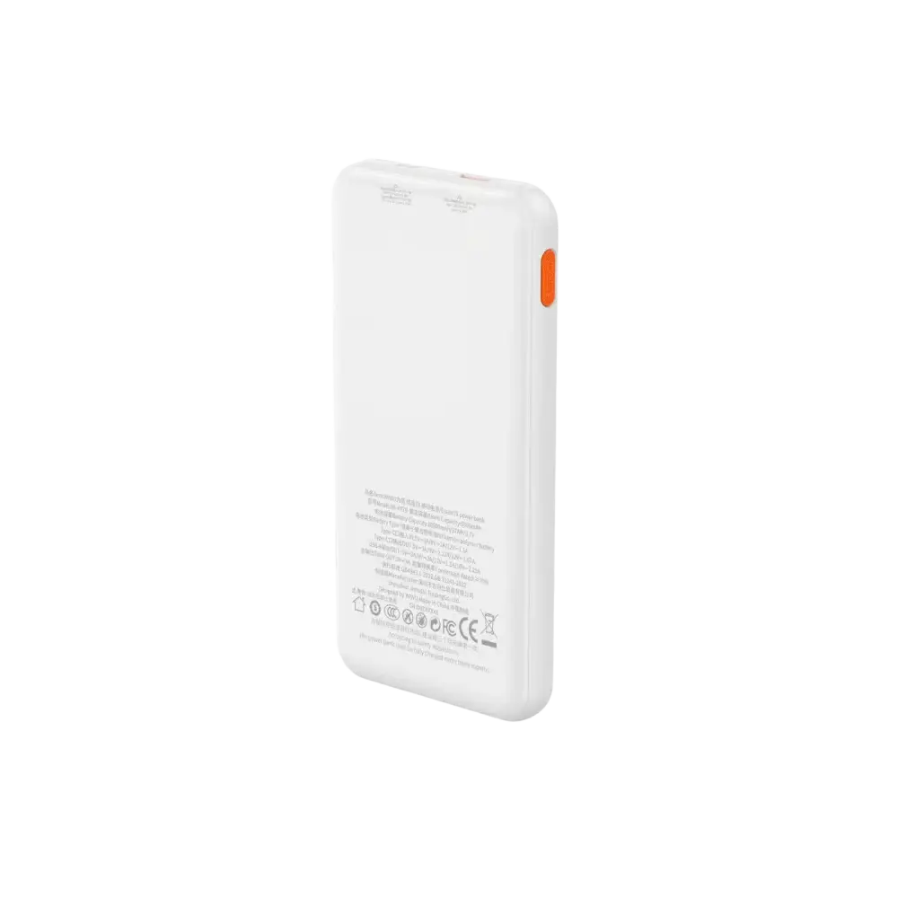 WiWU powerbank 10.000 mAh wit achterkant met USB-aansluitingen en digitaal display