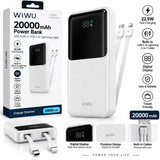 WiWU Powerbank 20.000 mAh met 2-in-1 Kabel en Digitaal Display – Wit