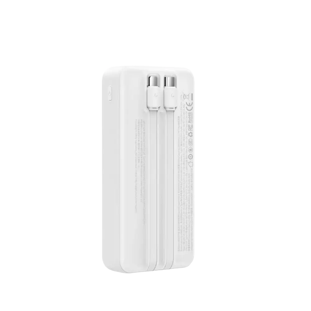 WiWU Powerbank 20.000 mAh met 2-in-1 Kabel en Digitaal Display – Wit