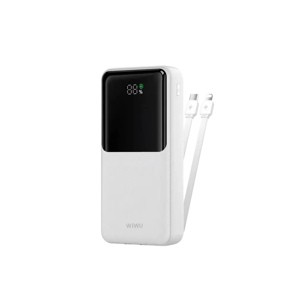 WiWU Powerbank 20.000 mAh met ingebouwde kabels en digitaal display – powerbank 20000 mAh met ingebouwde kabels