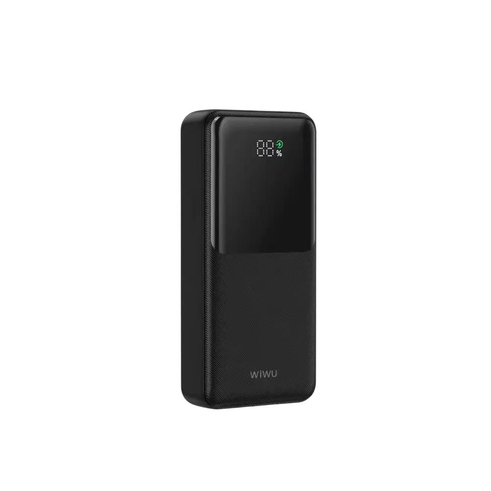 WiWU Powerbank 20.000 mAh met 2-in-1 Kabel en Digitaal Display – Zwart