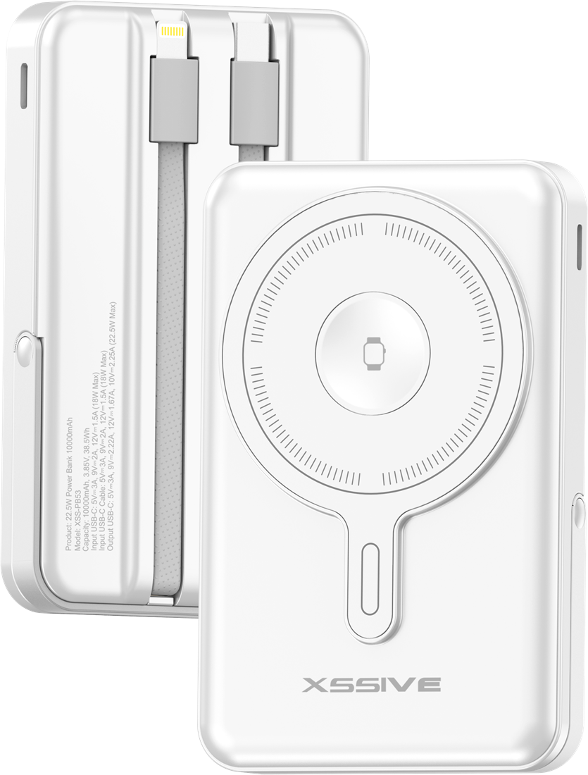 Xssive 3-in-1 magnetische 15-W-Powerbank inkl. Kabel, 10.000 mAh, XSS-PB53W – Weiß